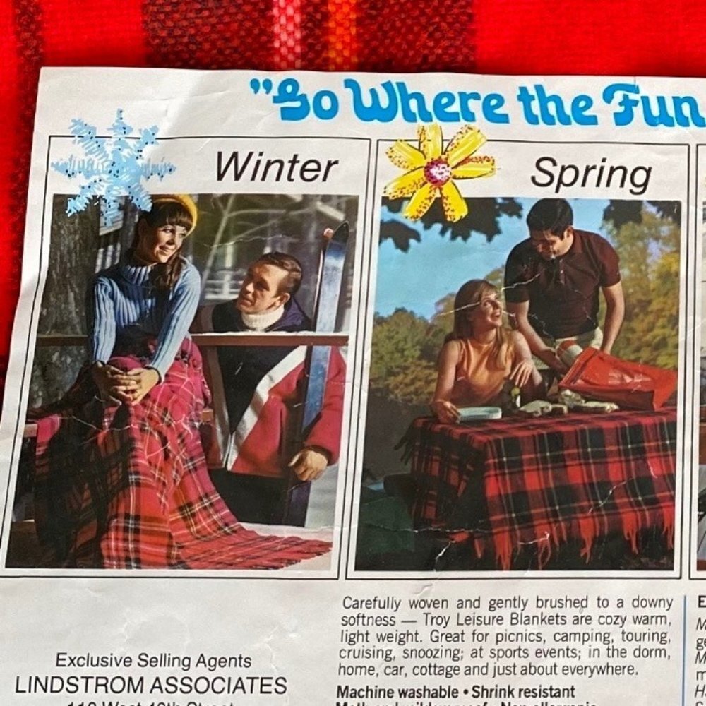 Vintage Troy Leisure Blanket Tartan Red Buffalo Plaid Stadium 70s 1970s USA NEW